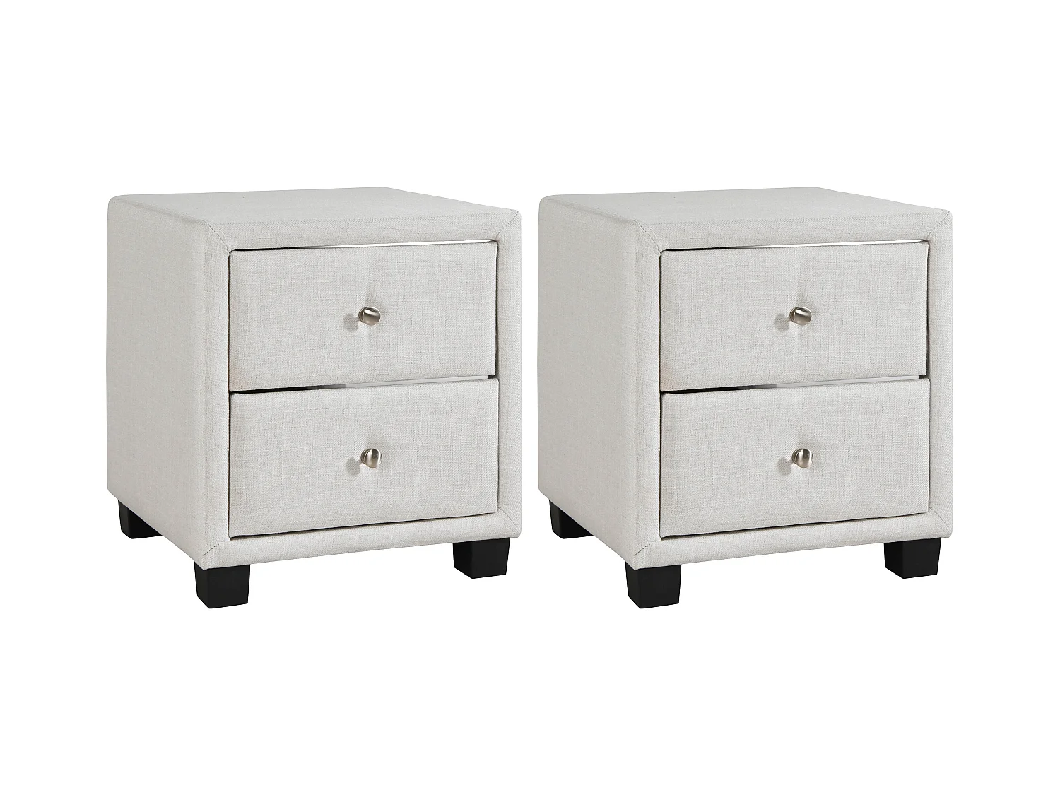 Sæt med 2 sengeborde med 2 skuffer - Stof - Elfenben - PICHONIA