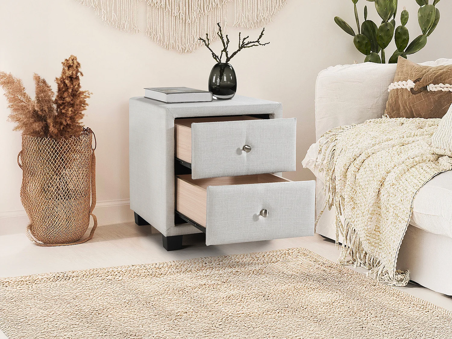 Lot de 2 tables de chevet avec 2 tiroirs - Tissu - Ivoire - PICHONIA