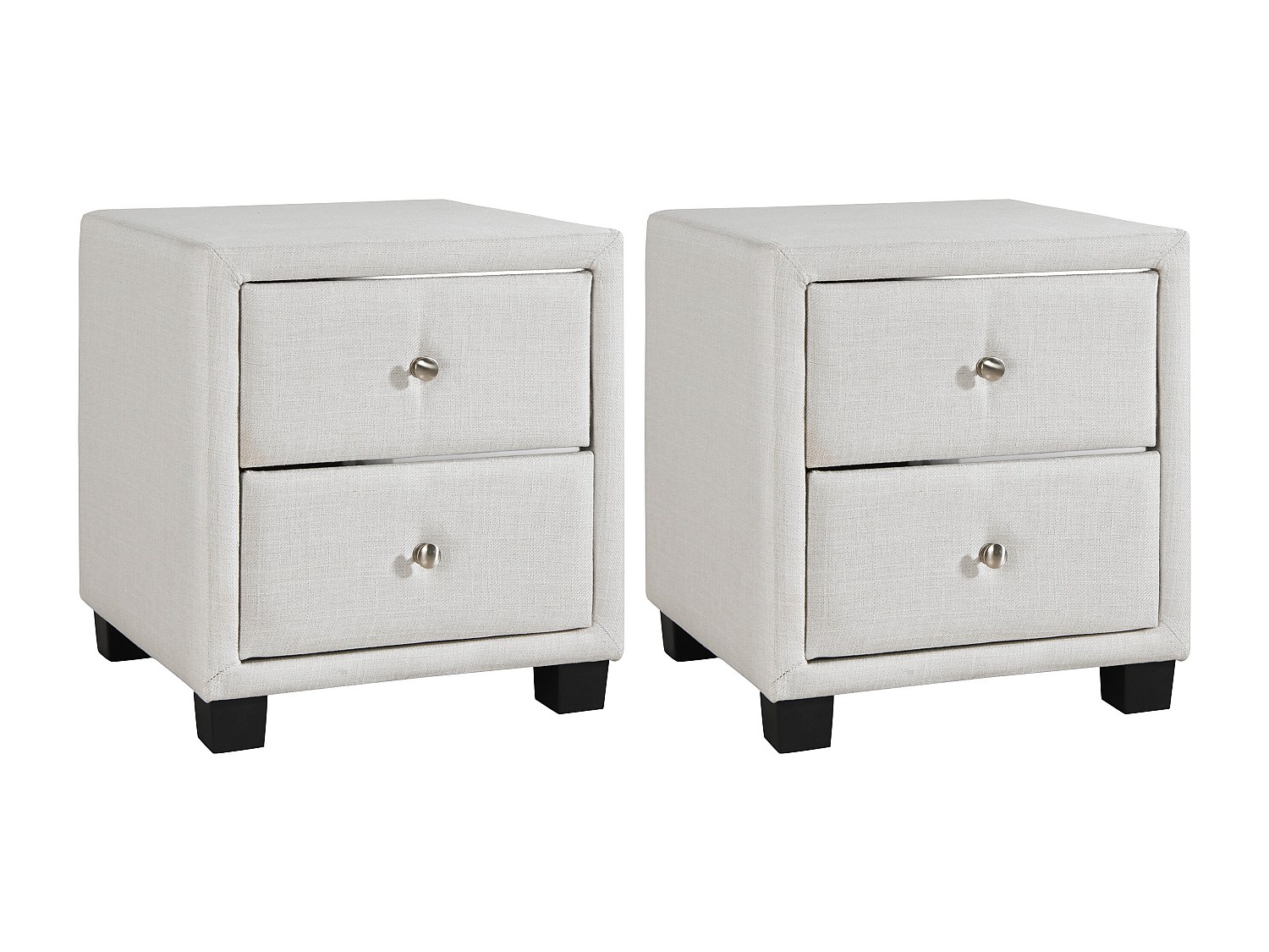 2‑er Set Nachttische mit 2 Schubladen - Stoff - Elfenbein - PICHONIA günstig online kaufen