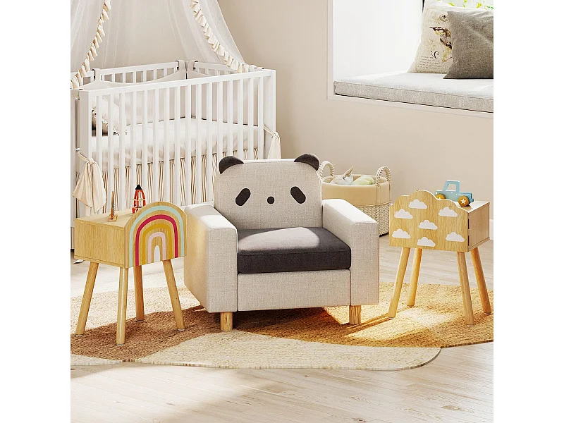 2 er Set Kinder Nachttisch Nachtschrank mit kleinem Schrank & Massivholzbeinen Beistelltisch niedlich 34 x 30 x 54 cm