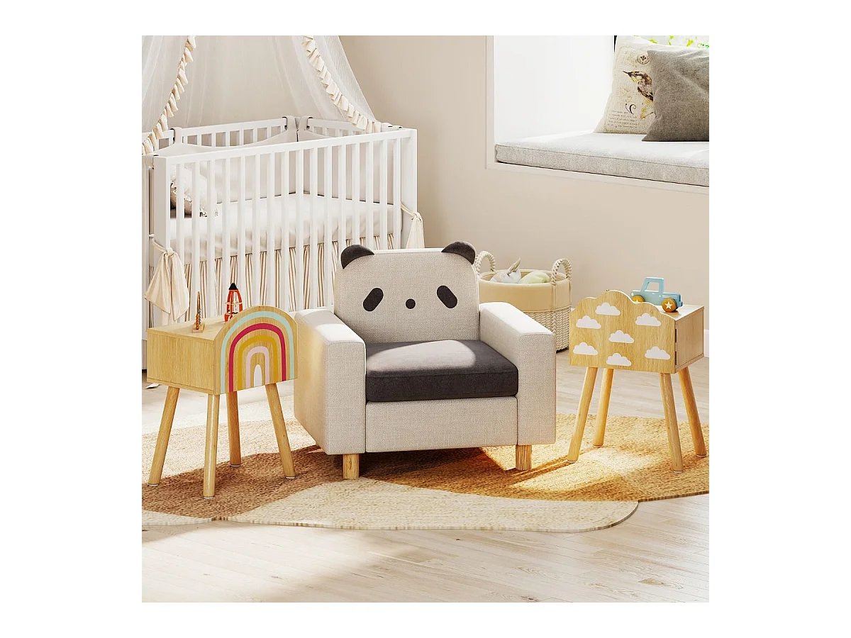 2 er Set Kinder Nachttisch Nachtschrank mit kleinem Schrank & Massivholzbeinen Beistelltisch niedlich 34 x 30 x 54 cm
