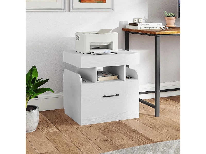 Nachttisch mit Ladestation Beistelltisch mit Schublade Nachtschrank mit offenen Fächern 50 x 40 x 55 cm Weiß