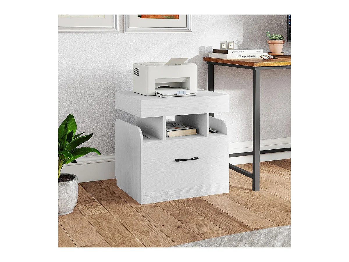 Nachttisch mit Ladestation Beistelltisch mit Schublade Nachtschrank mit offenen Fächern 50 x 40 x 55 cm Weiß