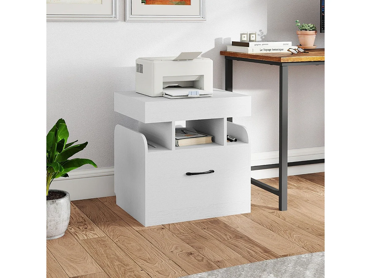 Table de Chevet avec Station de Charge & Rangement Supérieur Coulissant Table d'Appoint avec Plateau & Étagères Ouvertes Blanc