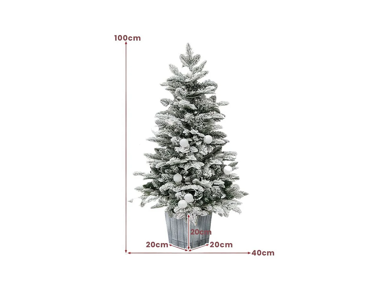 100cm Albero di Natale artificiale con 148 punte in PVC e PE 80 luci LED colorate, Albero di Natale in vaso per interni
