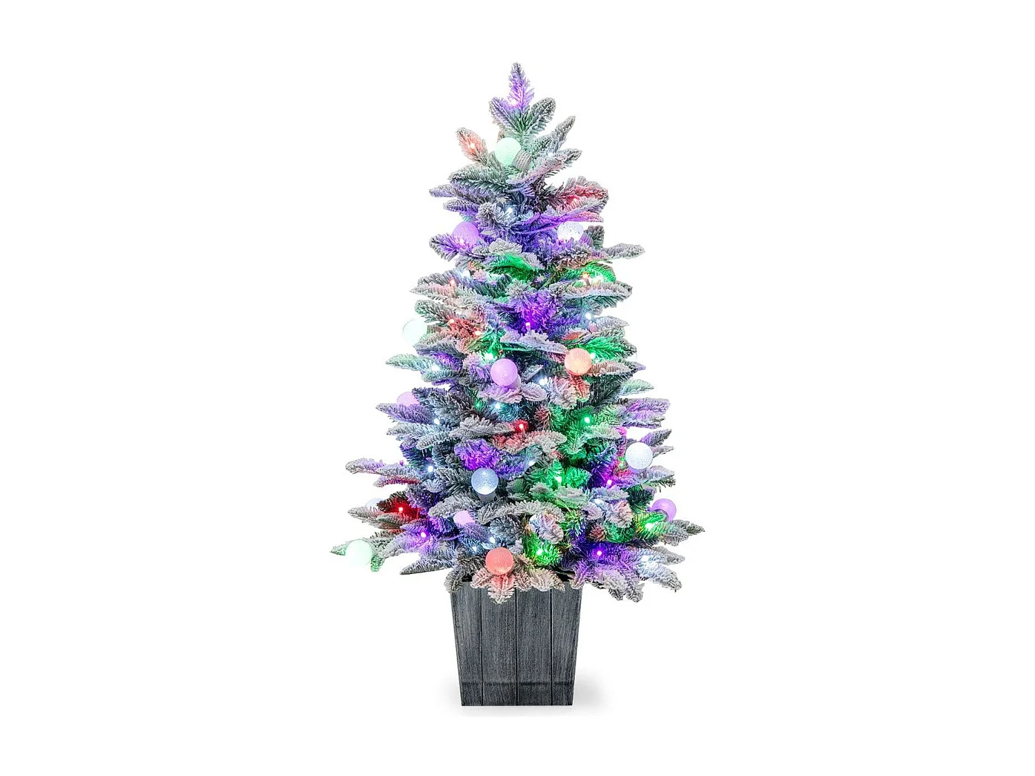 100cm Künstlicher Weihnachtsbaum beflockter Tannenbaum mit 80 mehrfarbigen LED-Lichtern
