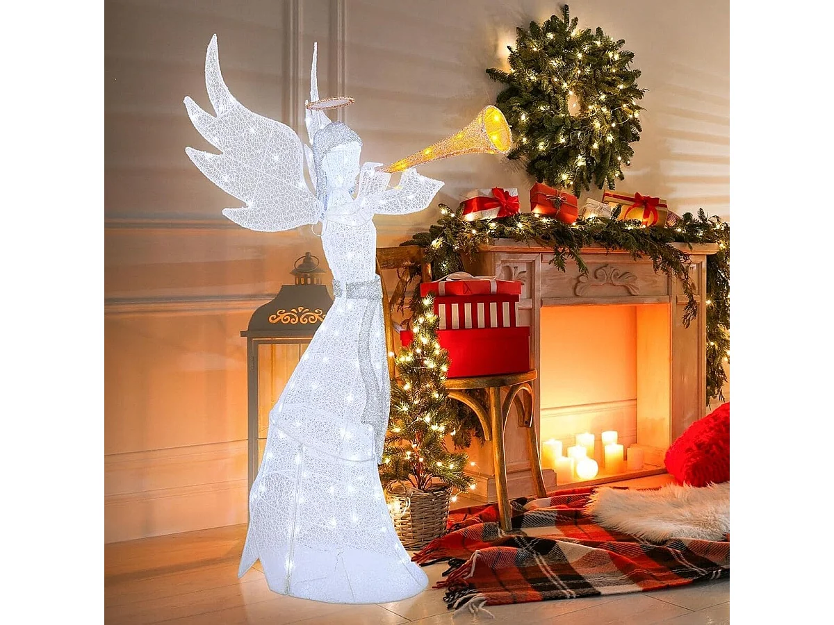 Ange de Noël Illuminé pour l'Intérieur et l'Extérieur avec 100 Lumières LED Ange de Noël Pré-éclairé Etanche IP44 Ange de Noël Lumineux