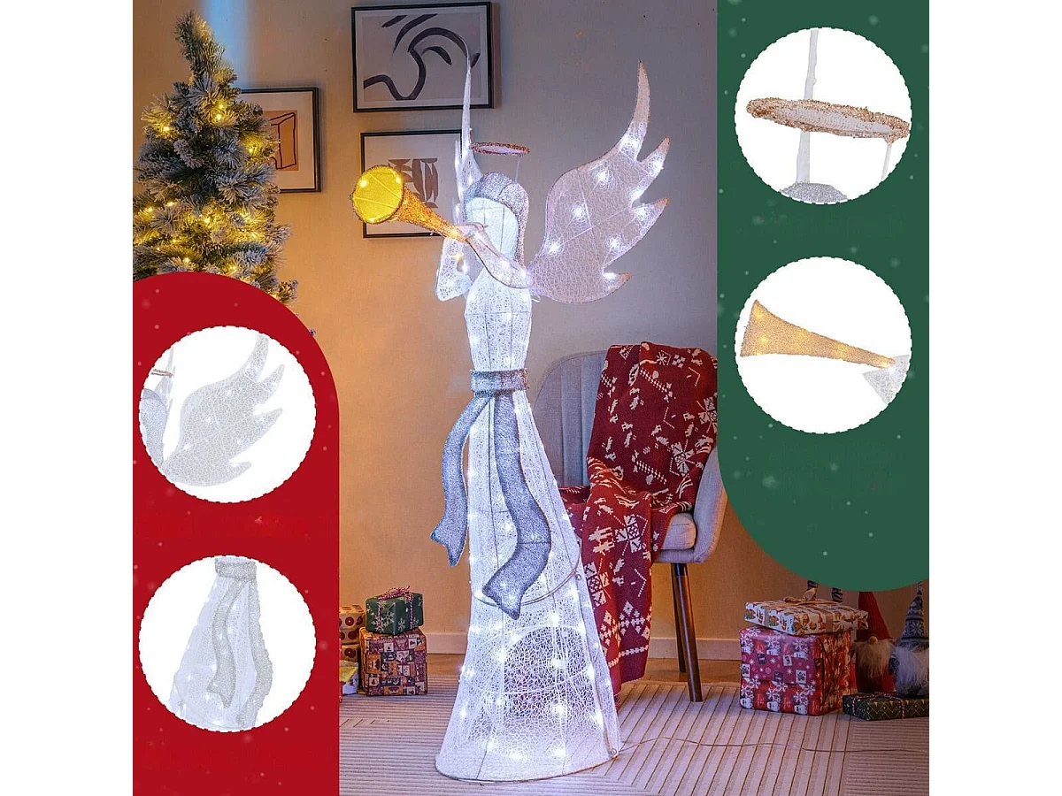 Ange de Noël Illuminé pour l'Intérieur et l'Extérieur avec 100 Lumières LED Ange de Noël Pré-éclairé Etanche IP44 Ange de Noël Lumineux