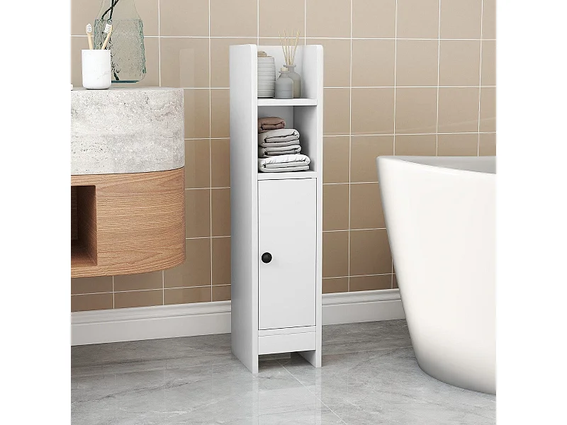 Mobile toilette stretto con 2 scomparti aperti e 2 ripiani rimovibili Mobile da bagno Bianco