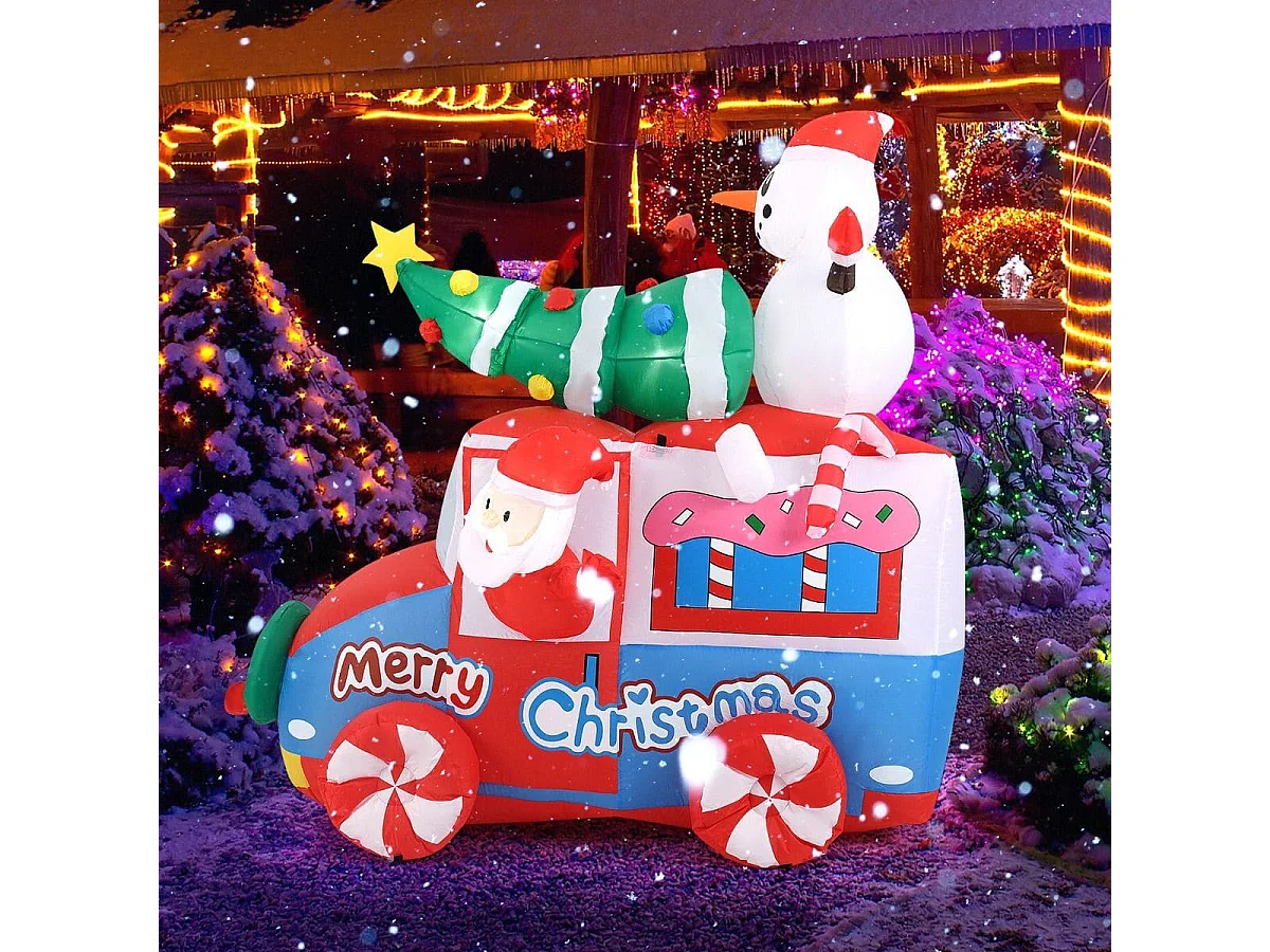 177cm Aufblasbare Deko Weihnachten LED Weihnachtsmann im Auto Weihnachtsdekoration mit Schneemann