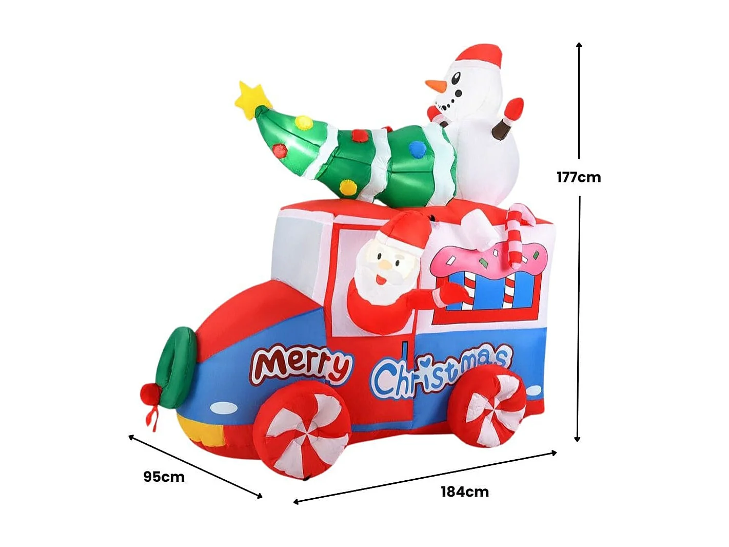 177cm Aufblasbare Deko Weihnachten LED Weihnachtsmann im Auto Weihnachtsdekoration mit Schneemann