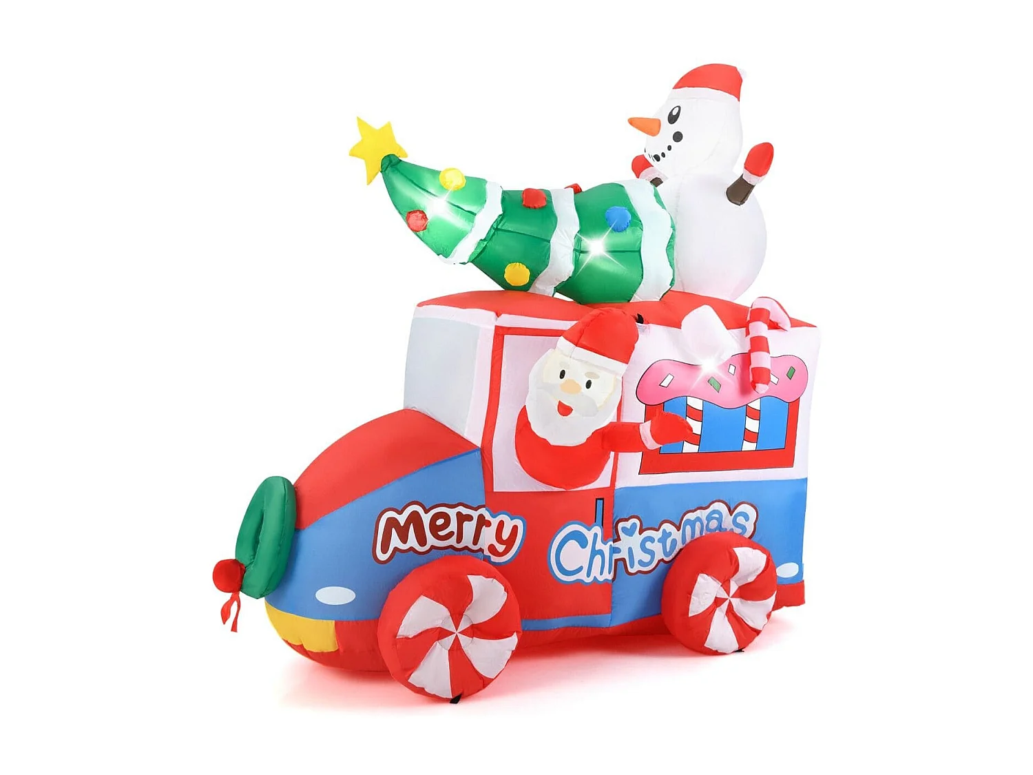 177cm Aufblasbare Deko Weihnachten LED Weihnachtsmann im Auto Weihnachtsdekoration mit Schneemann