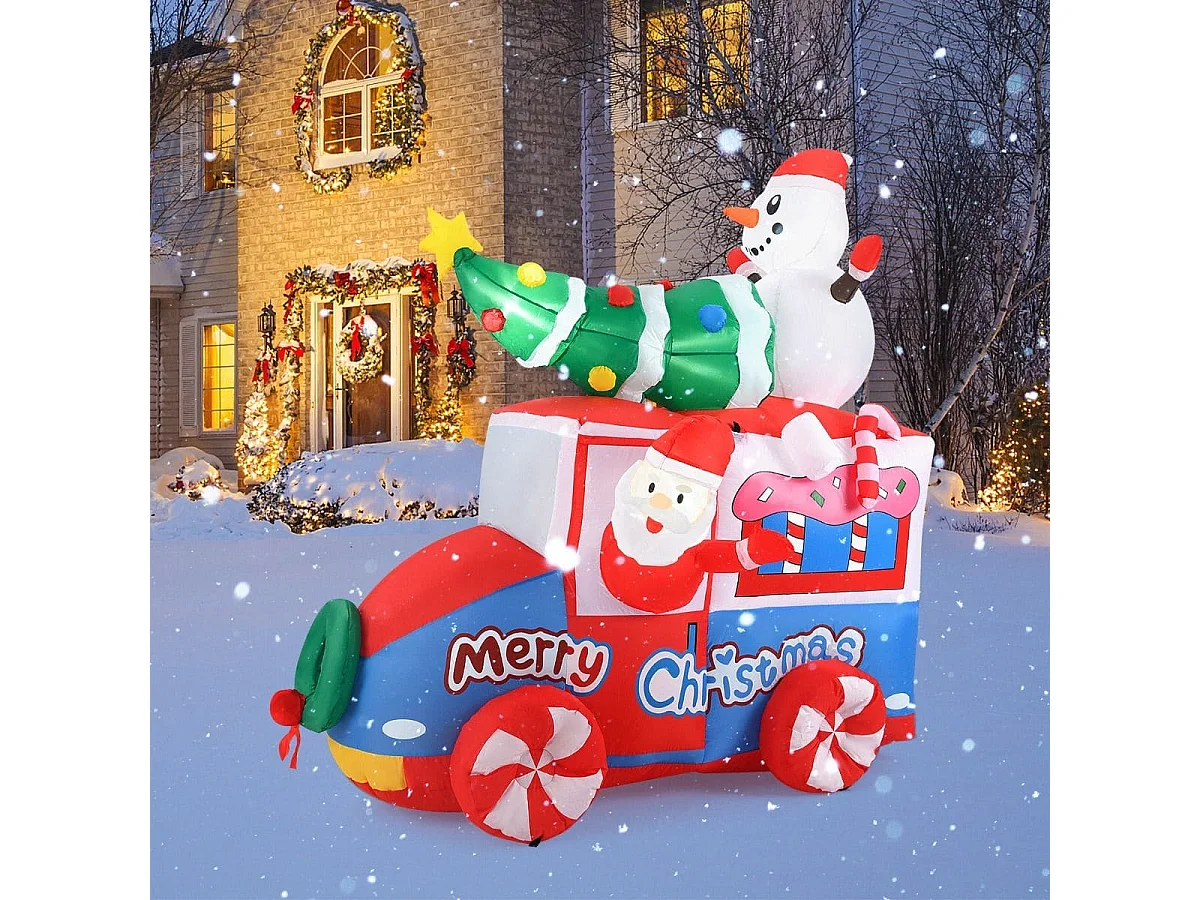 177cm Aufblasbare Deko Weihnachten LED Weihnachtsmann im Auto Weihnachtsdekoration mit Schneemann