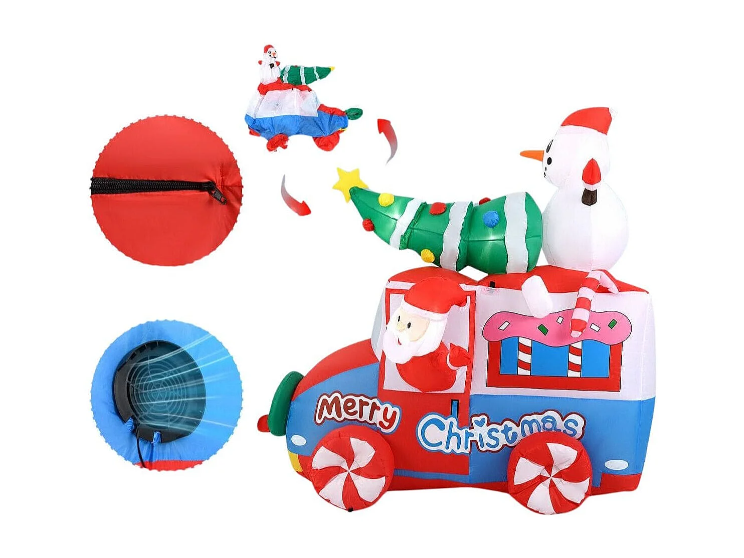 177cm Aufblasbare Deko Weihnachten LED Weihnachtsmann im Auto Weihnachtsdekoration mit Schneemann