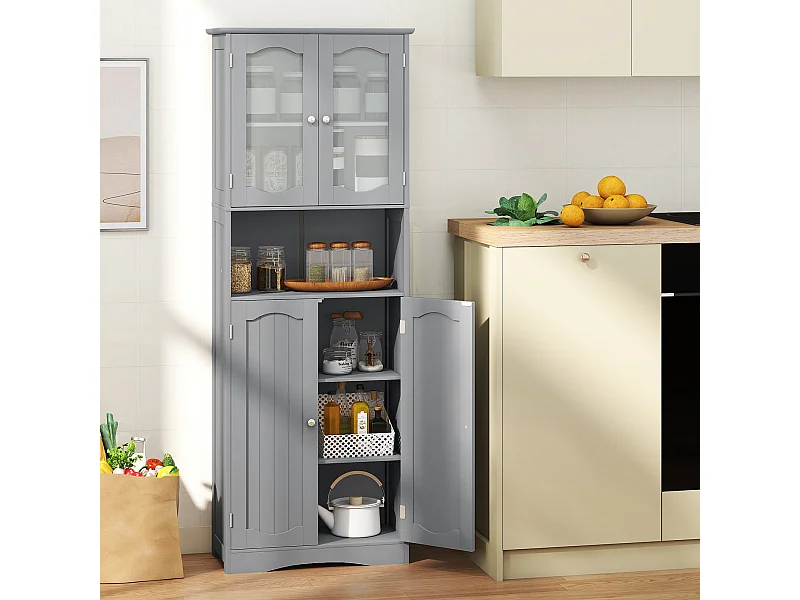 Mobiletto da bagno mobile alto indipendente con 4 ante e ripiano regolabile Mobiletto da bagno con protezione antiribaltamento Grigio 164 cm