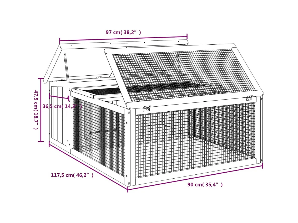 Cerys  Clapier moka 117,5x97x47,5 cm bois de pin massif