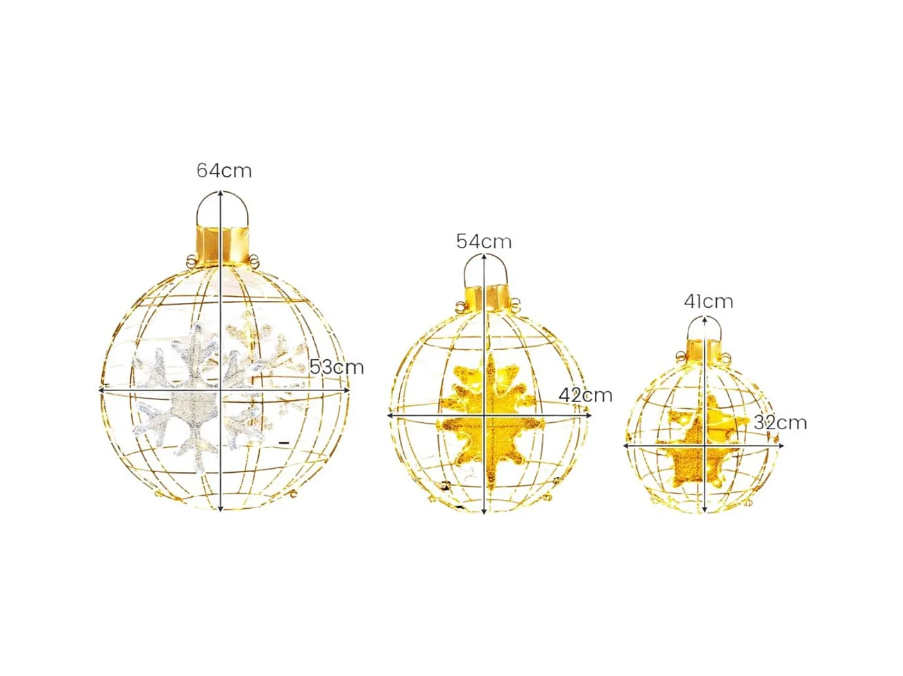3 Sfere lanterne pre-illuminate con 732 luci led brillanti, Ornamenti natalizi da appendere per interni ed esterni