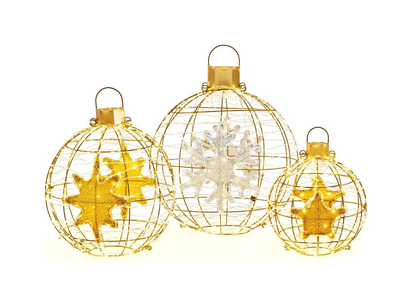 3 Sfere lanterne pre-illuminate con 732 luci led brillanti, Ornamenti natalizi da appendere per interni ed esterni