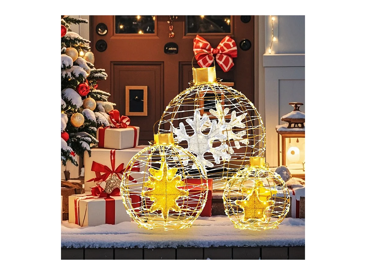 3 Sfere lanterne pre-illuminate con 732 luci led brillanti, Ornamenti natalizi da appendere per interni ed esterni