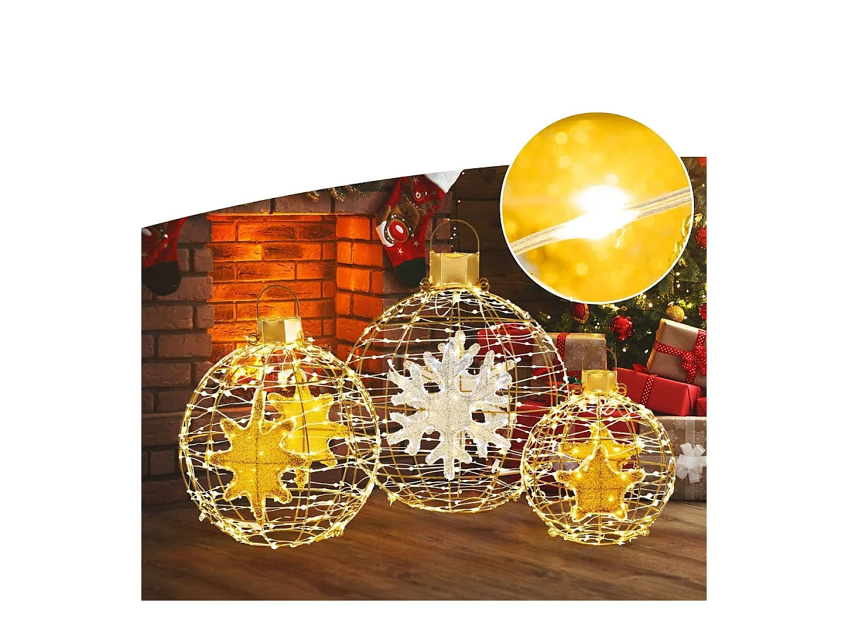 3 Sfere lanterne pre-illuminate con 732 luci led brillanti, Ornamenti natalizi da appendere per interni ed esterni