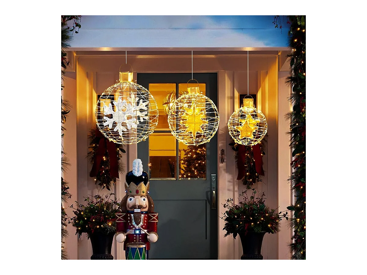 3 Sfere lanterne pre-illuminate con 732 luci led brillanti, Ornamenti natalizi da appendere per interni ed esterni