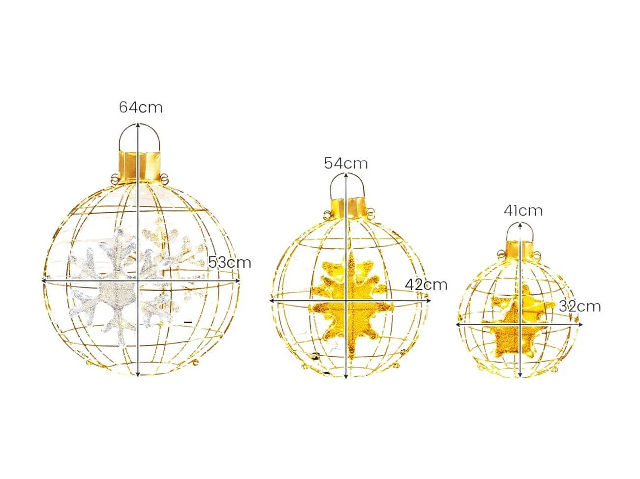 3 Boules Lanterne Pré-éclairées Décorations de Noël à Suspendre 732 Lumières LED Lumineuses Attaches Zippées et Piquets de Sol