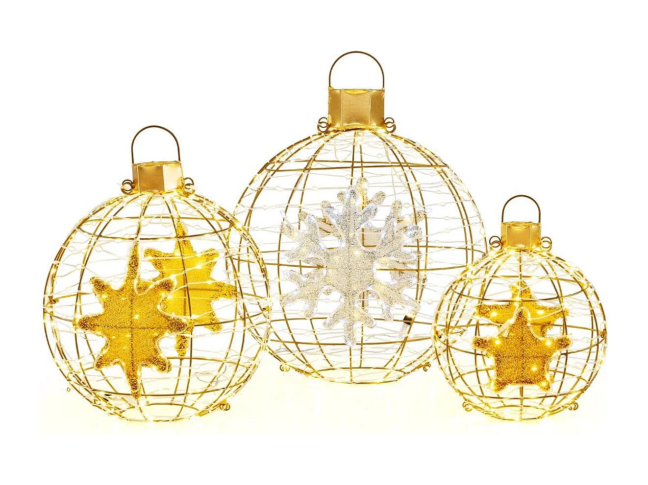 3 Boules Lanterne Pré-éclairées Décorations de Noël à Suspendre 732 Lumières LED Lumineuses Attaches Zippées et Piquets de Sol