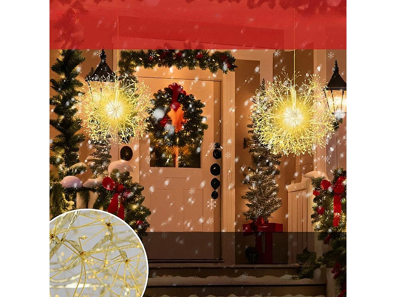 2 Pezzi di luce a dente di leone appesa da 54 e 44cm, Ornamenti illuminati di natale con 1488 LED bianchi caldi