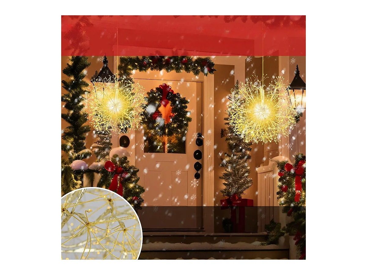 2 Pezzi di luce a dente di leone appesa da 54 e 44cm, Ornamenti illuminati di natale con 1488 LED bianchi caldi