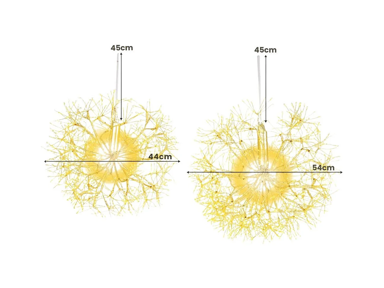 2 Pezzi di luce a dente di leone appesa da 54 e 44cm, Ornamenti illuminati di natale con 1488 LED bianchi caldi