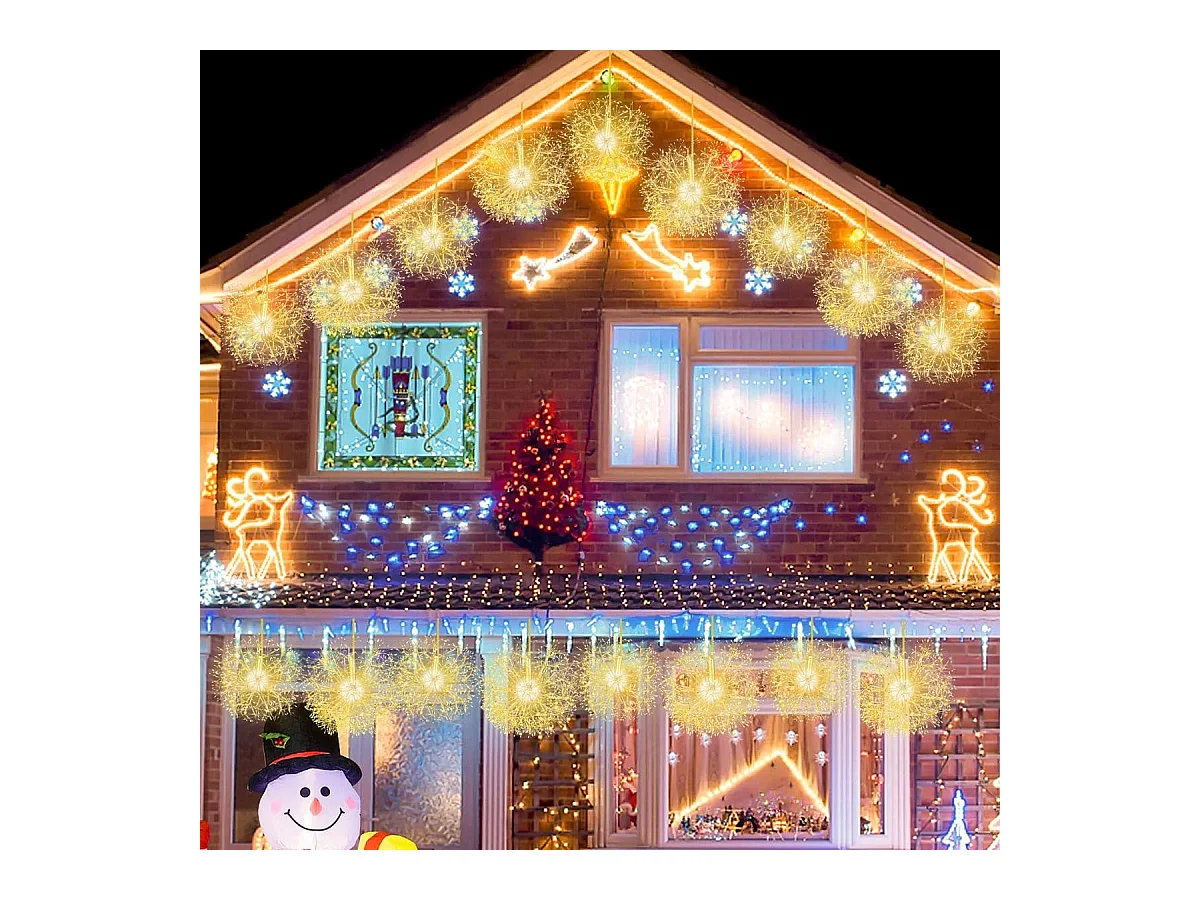 2 Pezzi di luce a dente di leone appesa da 54 e 44cm, Ornamenti illuminati di natale con 1488 LED bianchi caldi