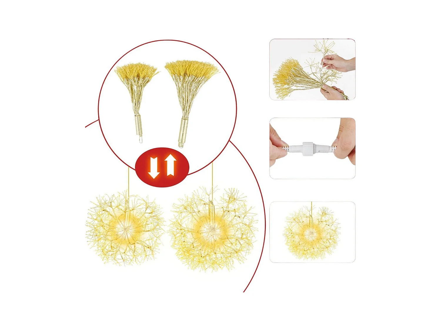 2 Pezzi di luce a dente di leone appesa da 54 e 44cm, Ornamenti illuminati di natale con 1488 LED bianchi caldi