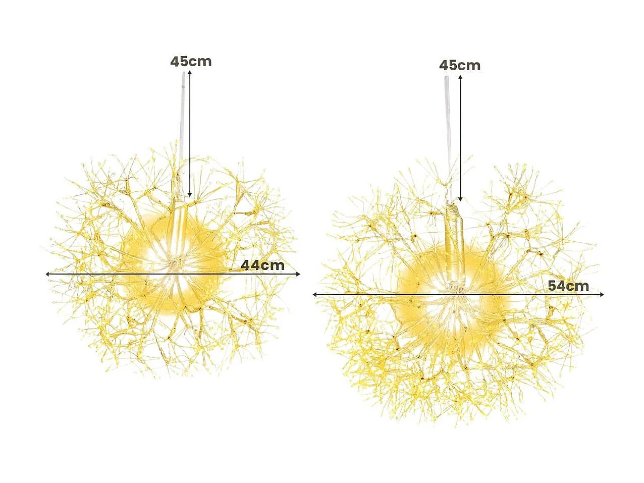 2 Lampes de Noël à Suspendre en Forme de Pissenlit 54 cm et 44 cm Décorations d'Extérieur Pré-éclairées 1488 LED Blanc Chaud Boule