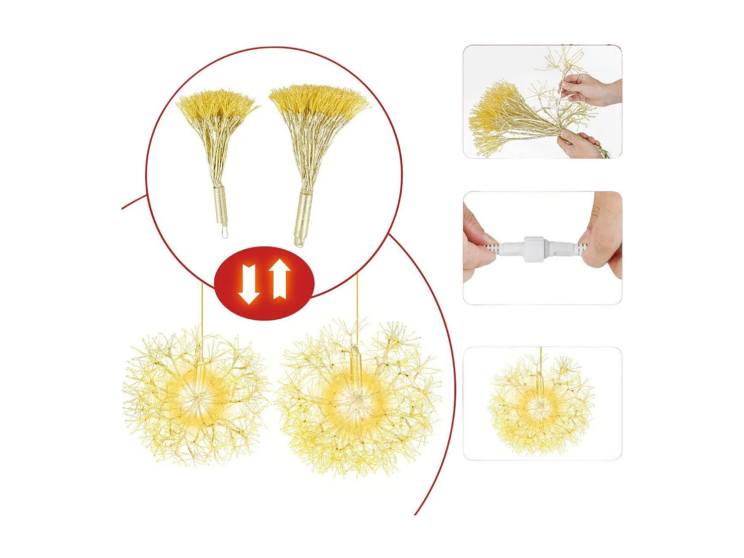 2 Lampes de Noël à Suspendre en Forme de Pissenlit 54 cm et 44 cm Décorations d'Extérieur Pré-éclairées 1488 LED Blanc Chaud Boule