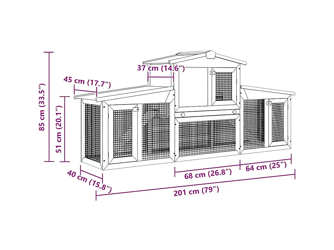 Ekim  Clapier large d'extérieur Marron et blanc 201x45x85 cm Bois