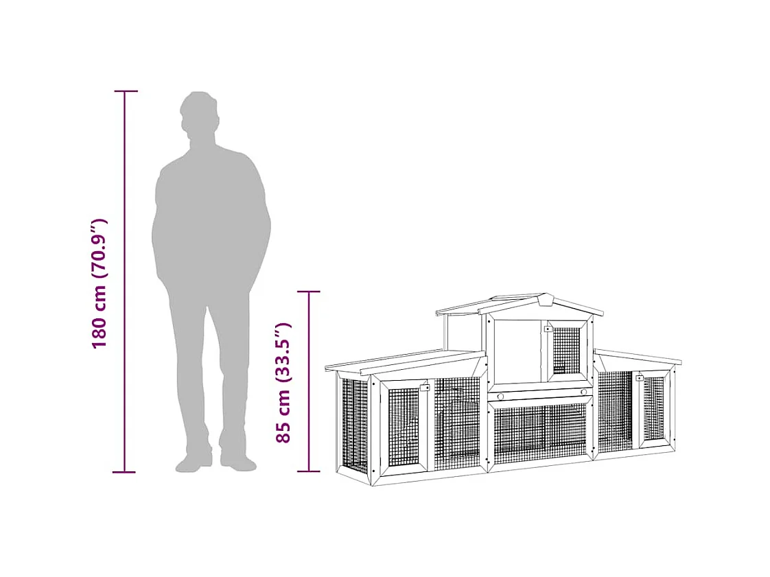 Ekim  Clapier large d'extérieur Marron et blanc 201x45x85 cm Bois