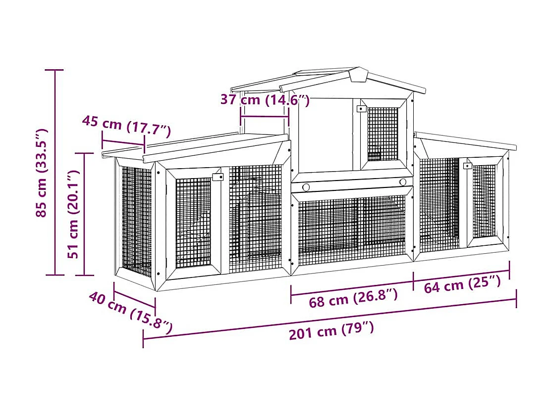 Ekim  Clapier large d'extérieur Marron et blanc 201x45x85 cm Bois