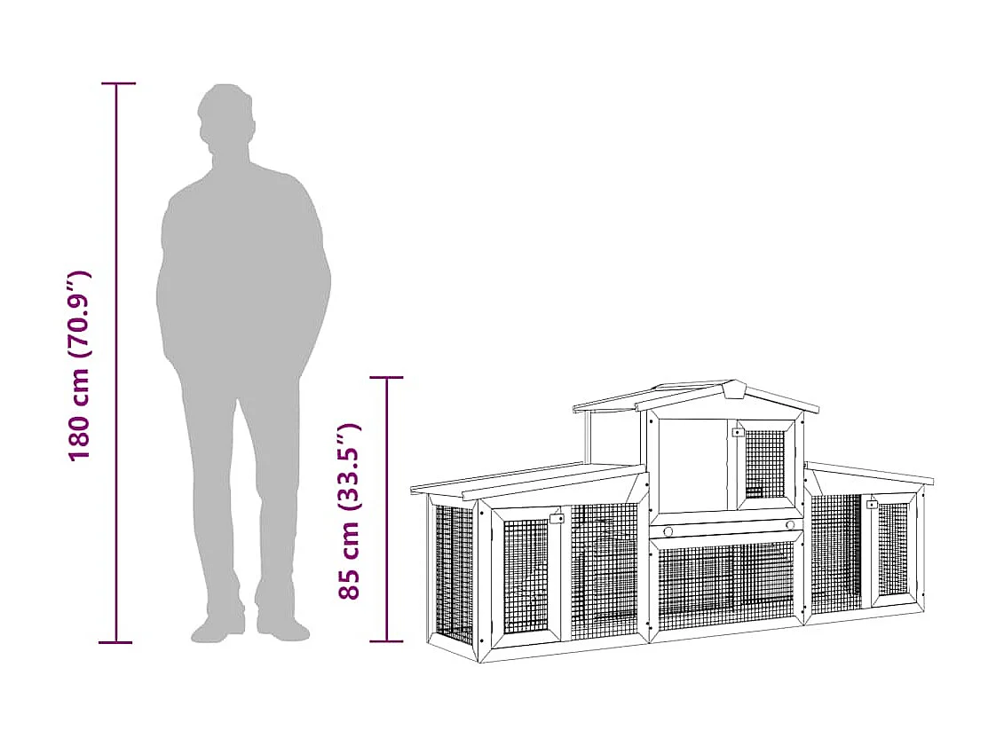Ekim  Clapier large d'extérieur Marron et blanc 201x45x85 cm Bois