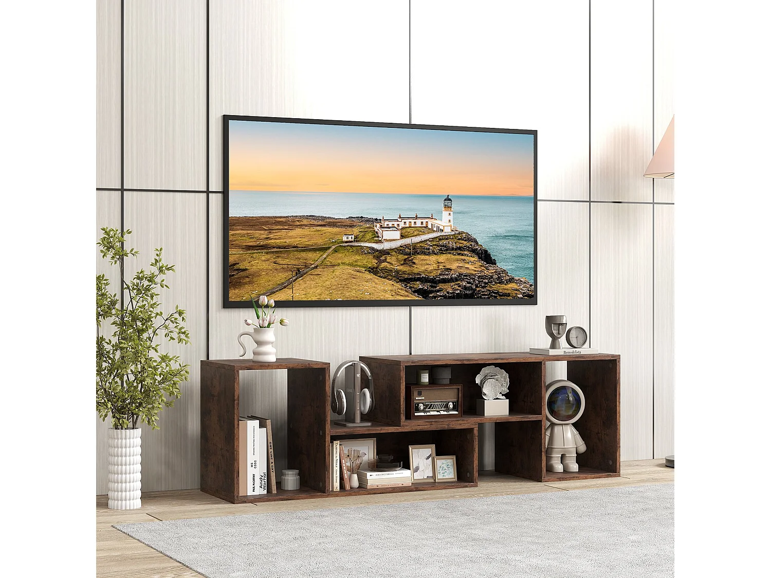 2 tlg. TV-Schrank Freie Kombination Fernsehtisch für Fernseher bis zu 60 Zoll Fernsehschrank Kaffee