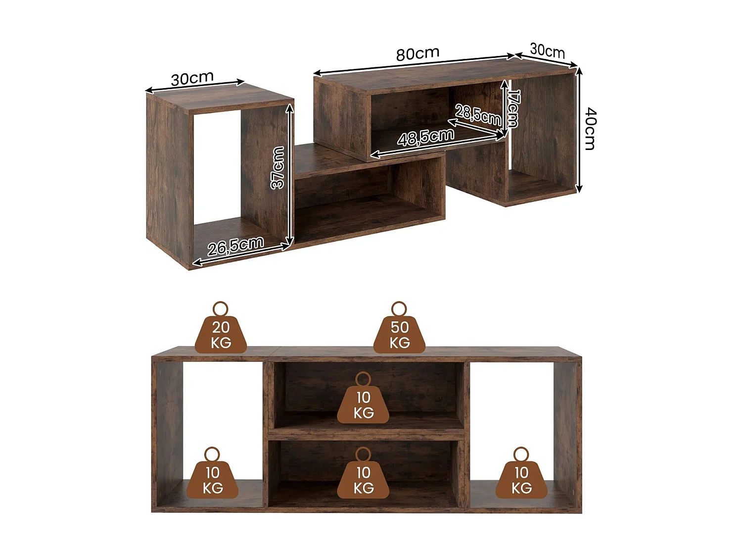 2 tlg. TV-Schrank Freie Kombination Fernsehtisch für Fernseher bis zu 60 Zoll Fernsehschrank Kaffee