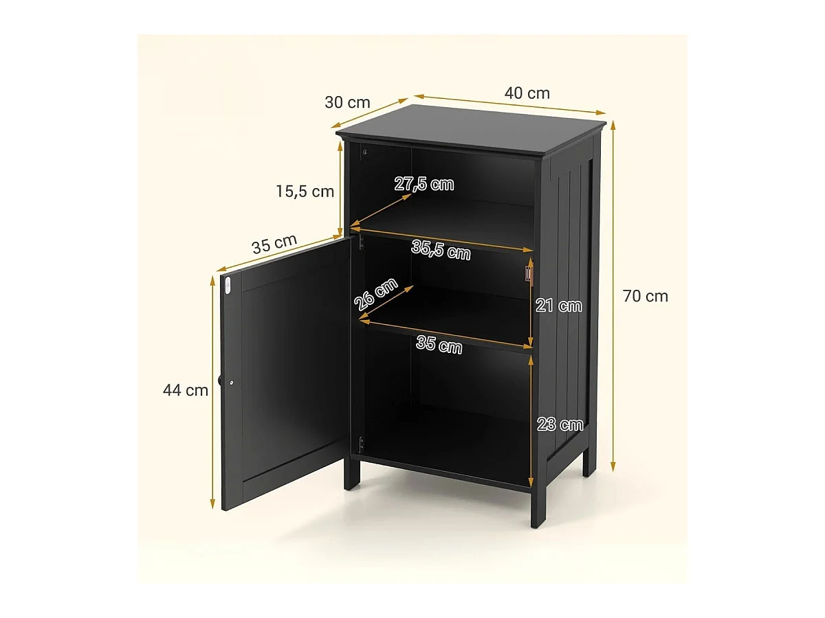 Mobile da bagno Mobile da bagno con anta e ripiano regolabile mobile da bagno freestanding 40 x 30 x 70 cm nero