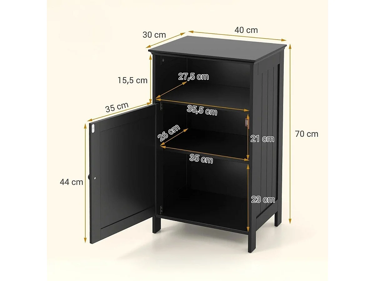 Mobile da bagno Mobile da bagno con anta e ripiano regolabile mobile da bagno freestanding 40 x 30 x 70 cm nero