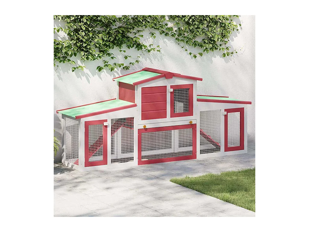 Ekim  Clapier large d'extérieur Rouge et blanc 201x45x85 cm Bois