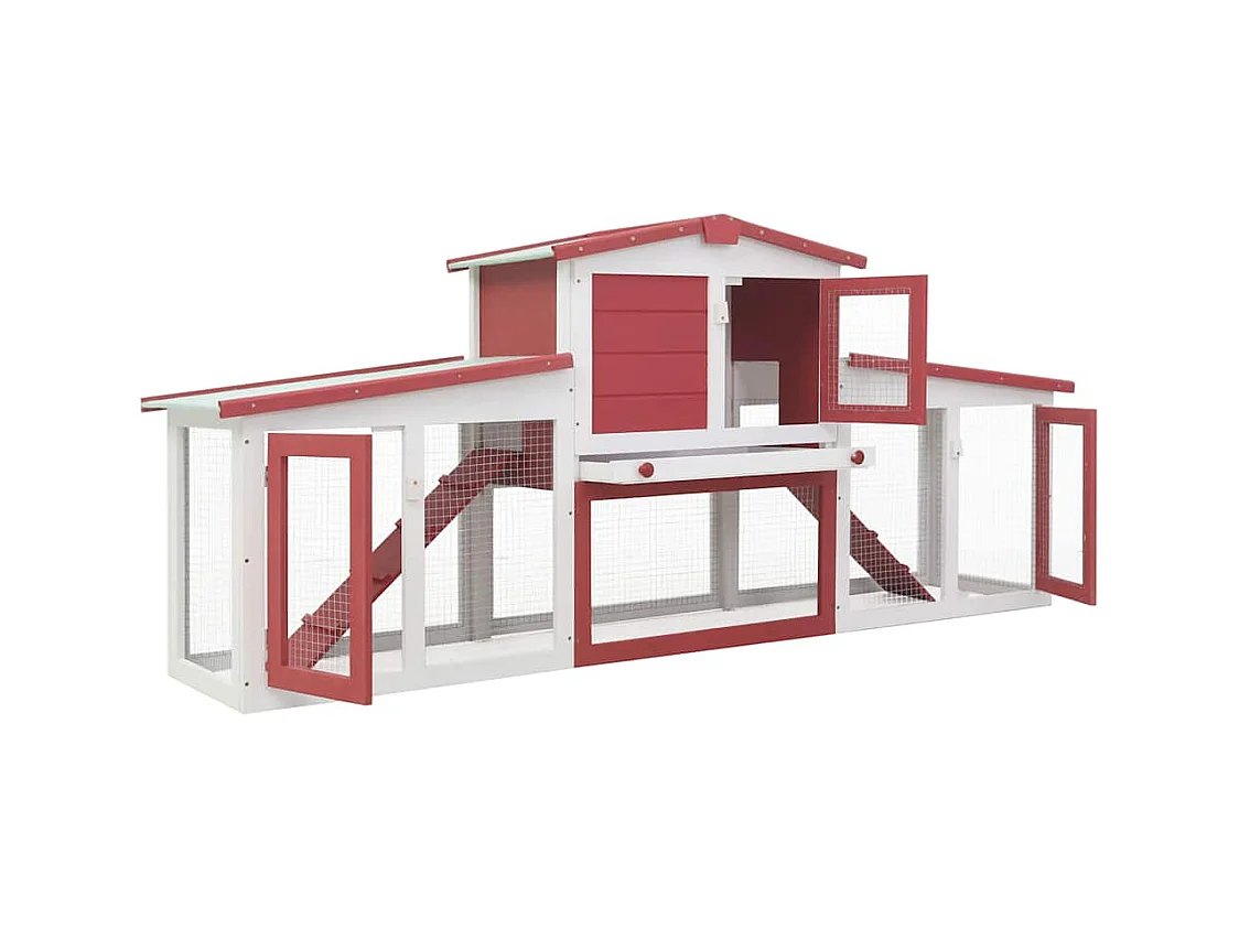 Ekim  Clapier large d'extérieur Rouge et blanc 201x45x85 cm Bois