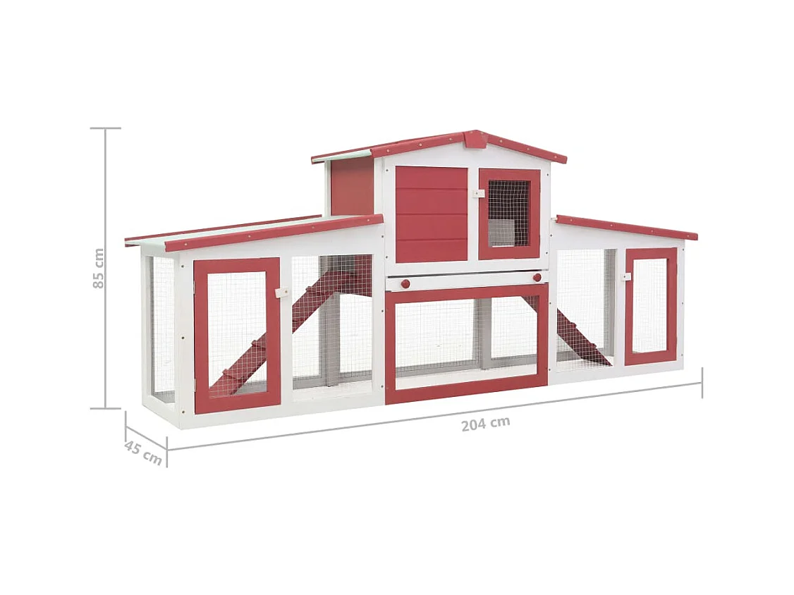 Ekim  Clapier large d'extérieur Rouge et blanc 201x45x85 cm Bois