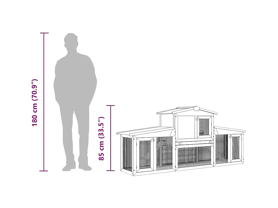Ekim  Clapier large d'extérieur Rouge et blanc 201x45x85 cm Bois