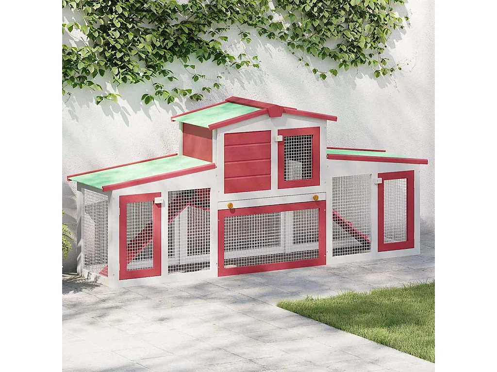 Ekim  Clapier large d'extérieur Rouge et blanc 201x45x85 cm Bois