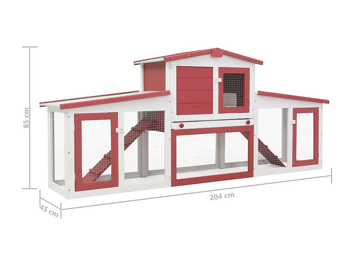 Ekim  Clapier large d'extérieur Rouge et blanc 201x45x85 cm Bois