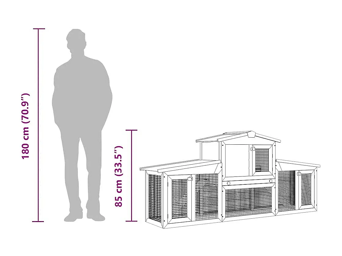 Ekim  Clapier large d'extérieur Rouge et blanc 201x45x85 cm Bois