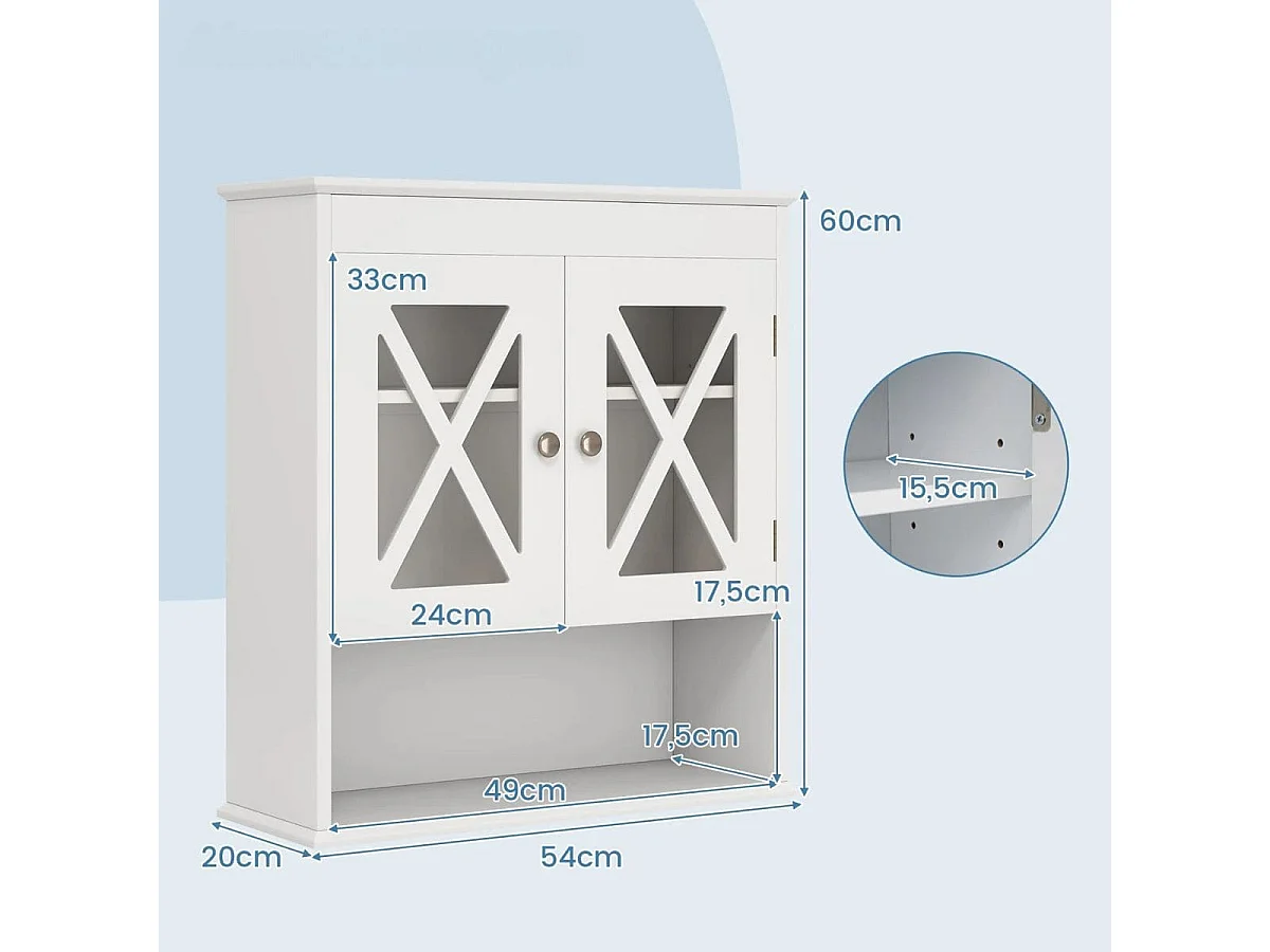 Armadietto da parete per il bagno Armadietto per la medicina con 2 ante in acrilico Ripiano regolabile Scomparto aperto Bianco